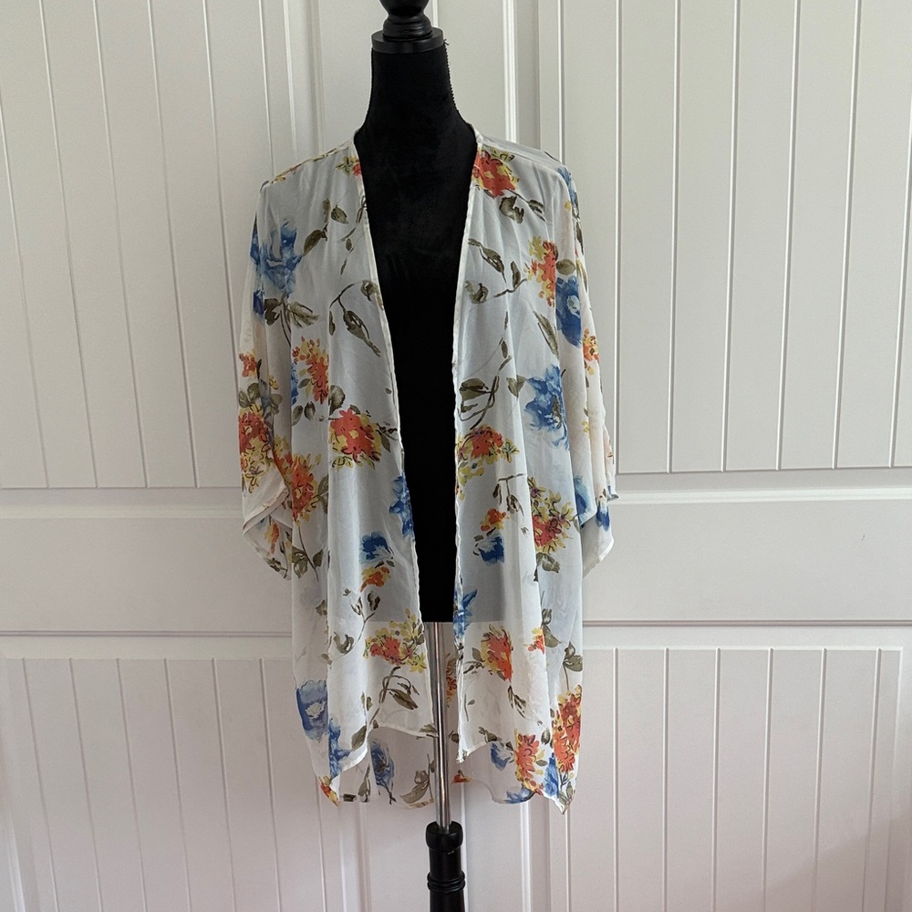 Pomelo Floral Kimono Cardigan - Blue and Orange